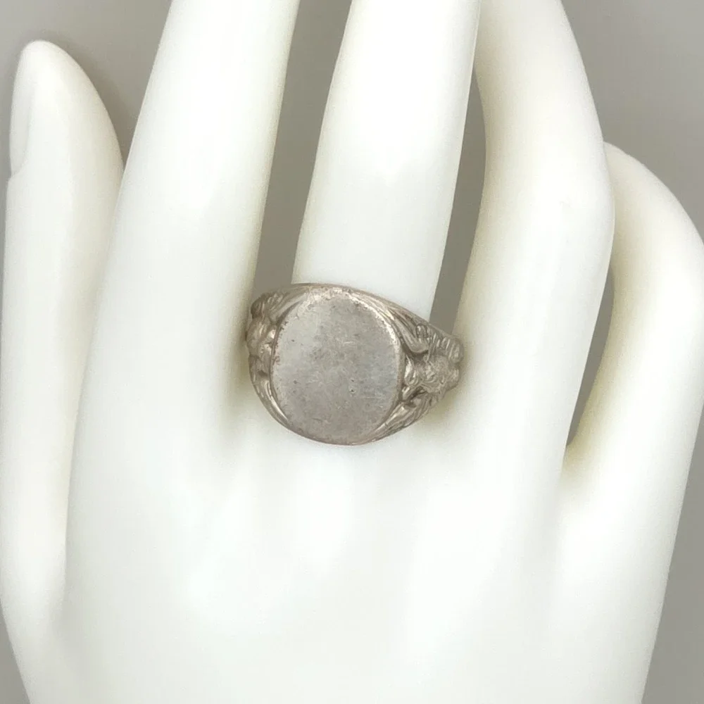 Vintage 925 Sterling Silver Signet Ring 3D Bald Eagles Patriotic Mens 9.5